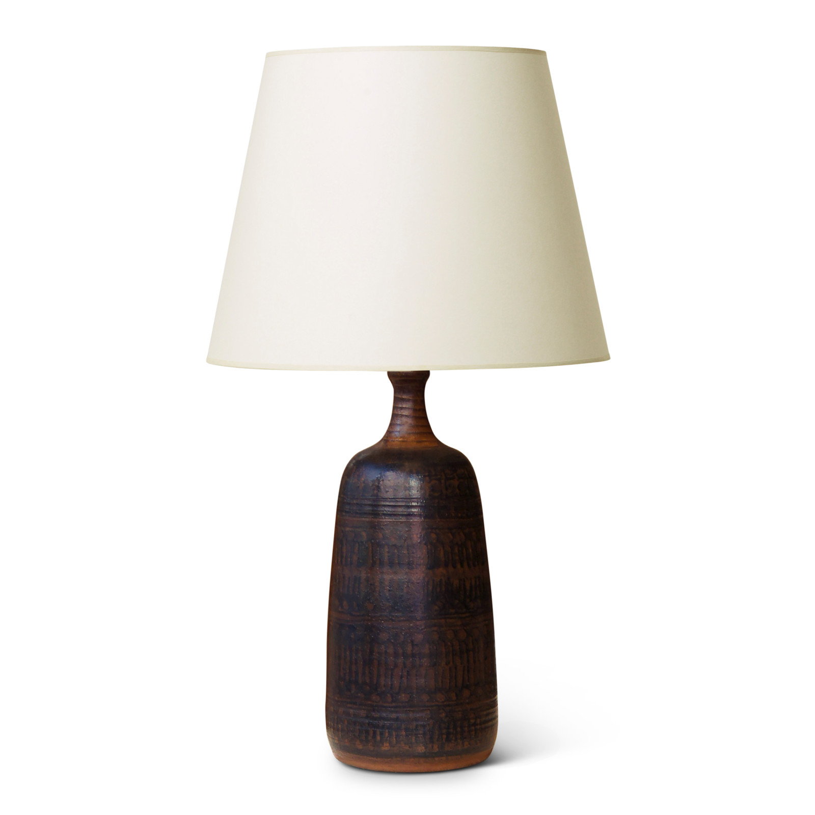 Gallery BAC | Table lamp with textural brown glaze by Voldemar Volkoff