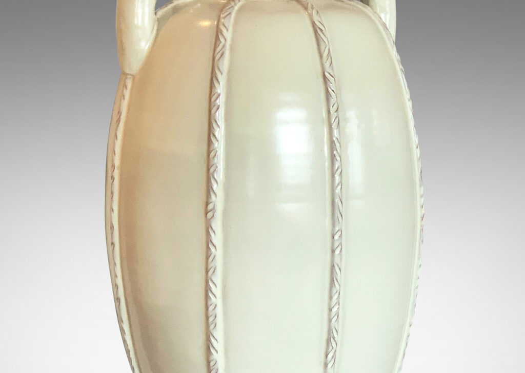 Gallery BAC upright melon shape with handles and vertical ribs notched with chevrons