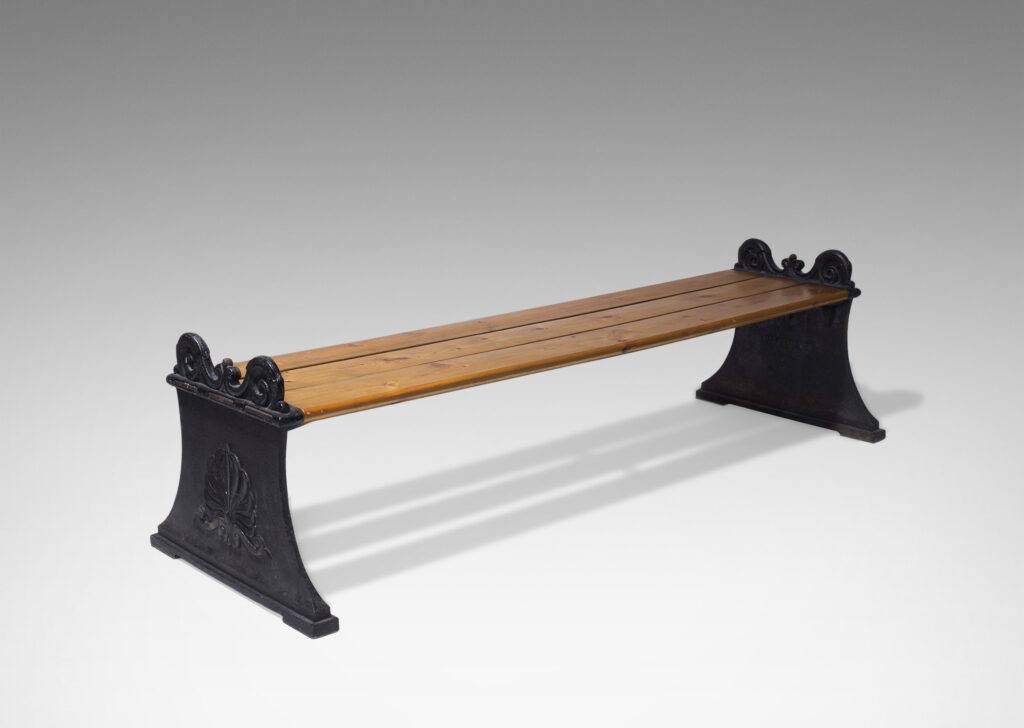 Gallery BAC bench with highly sculptural ends with sloping sides