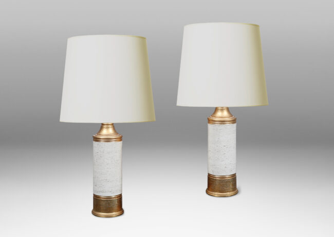 Gallery BAC Pair of “birch bark” texture lamps with gold accents by Bitossi for Bergboms