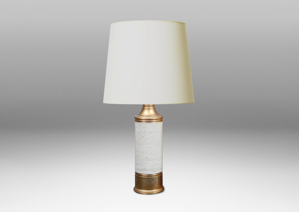 Gallery BAC Pair of “birch bark” texture lamps with gold accents by Bitossi for Bergboms