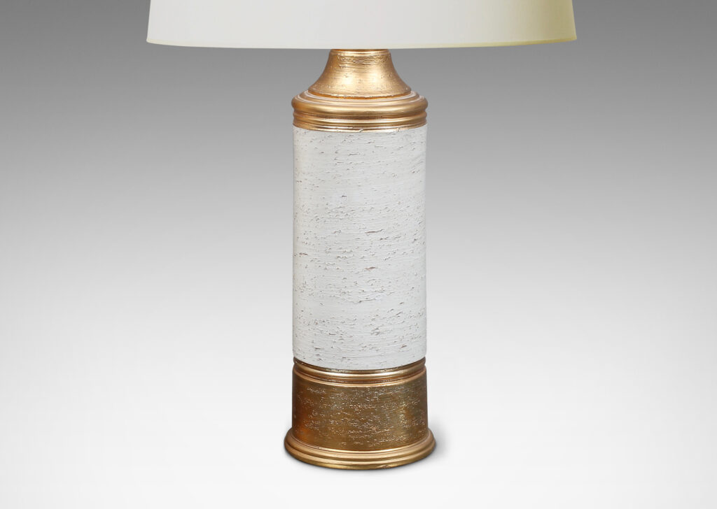 Gallery BAC Pair of “birch bark” texture lamps with gold accents by Bitossi for Bergboms