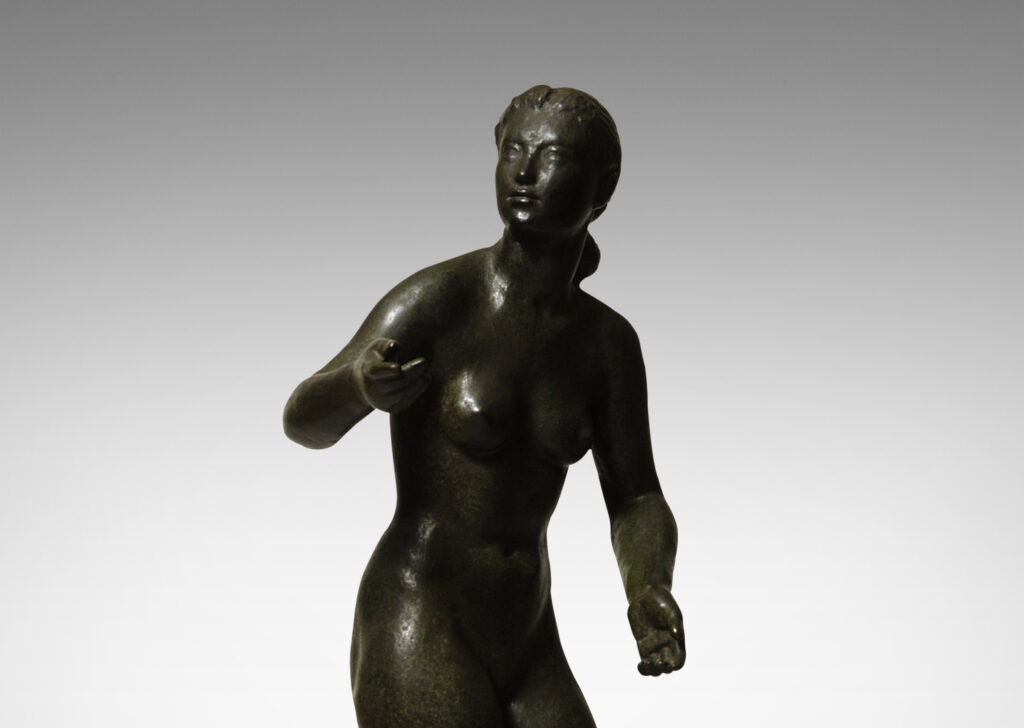 Gallery BAC sculpture depicting a female nude in bronze with granite base