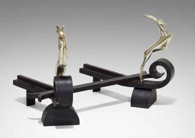 Gallery BAC Andiron with scrolled fronts and gazelle