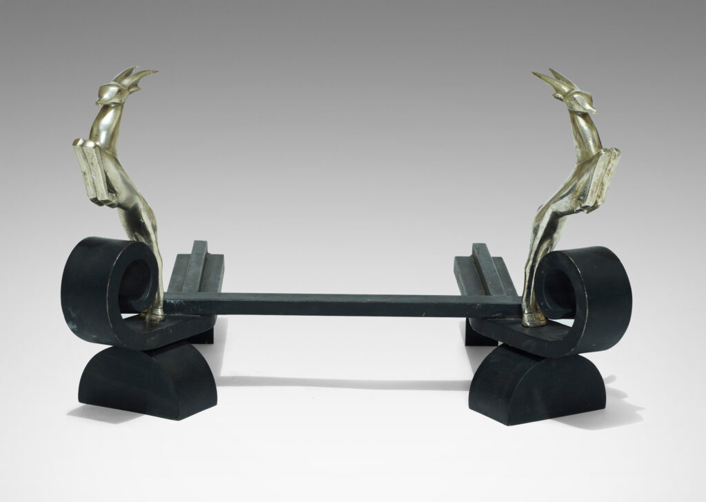 Gallery BAC Andiron with scrolled fronts and gazelle