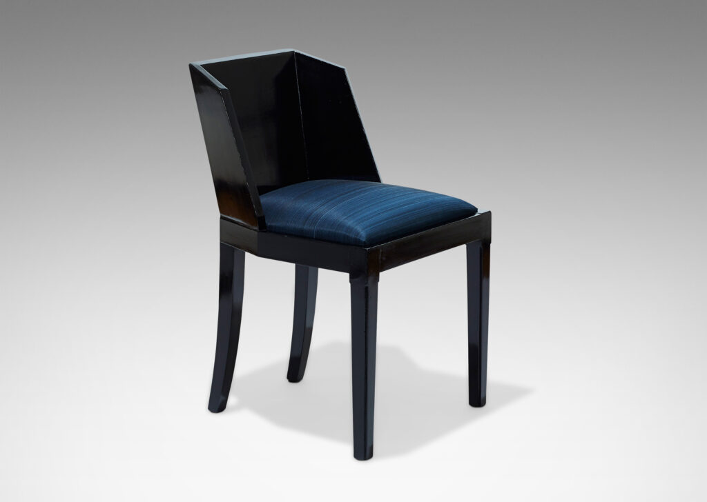 Gallery BAC lacquered wood, reupholstered seat in deep blue horsehair