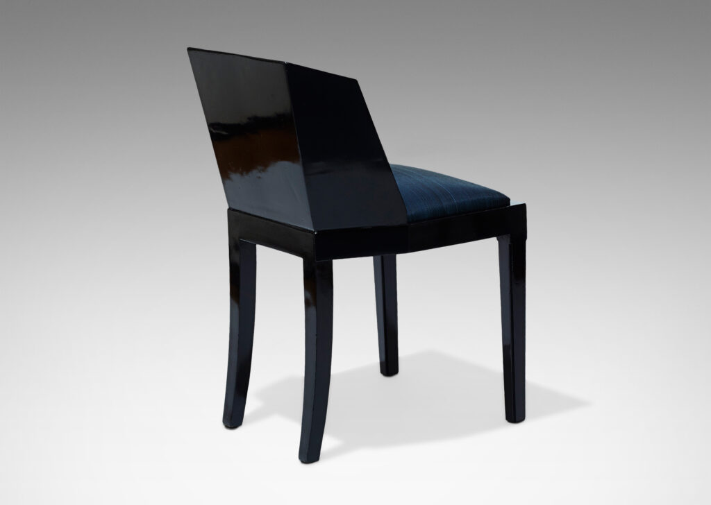 Gallery BAC lacquered wood, reupholstered seat in deep blue horsehair