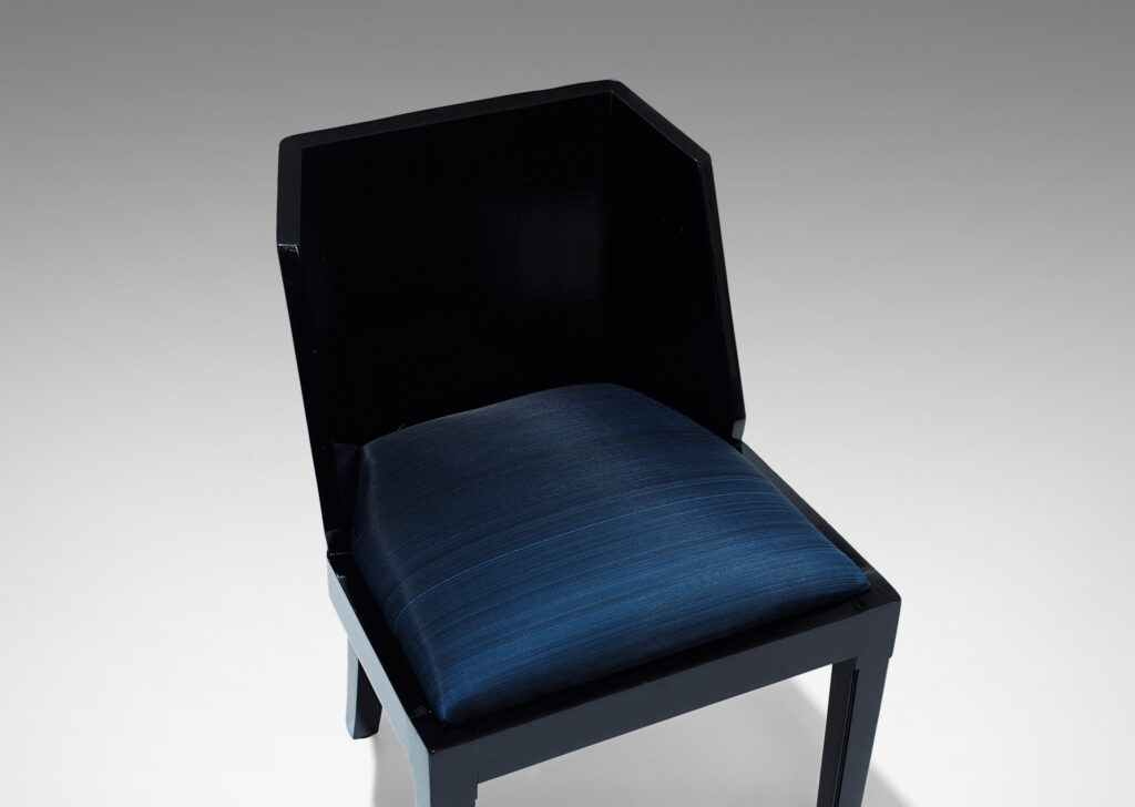 Gallery BAC lacquered wood, reupholstered seat in deep blue horsehair