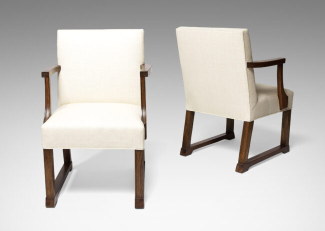 Gallery BAC armchairs in Slavonian oak with silk upholstery