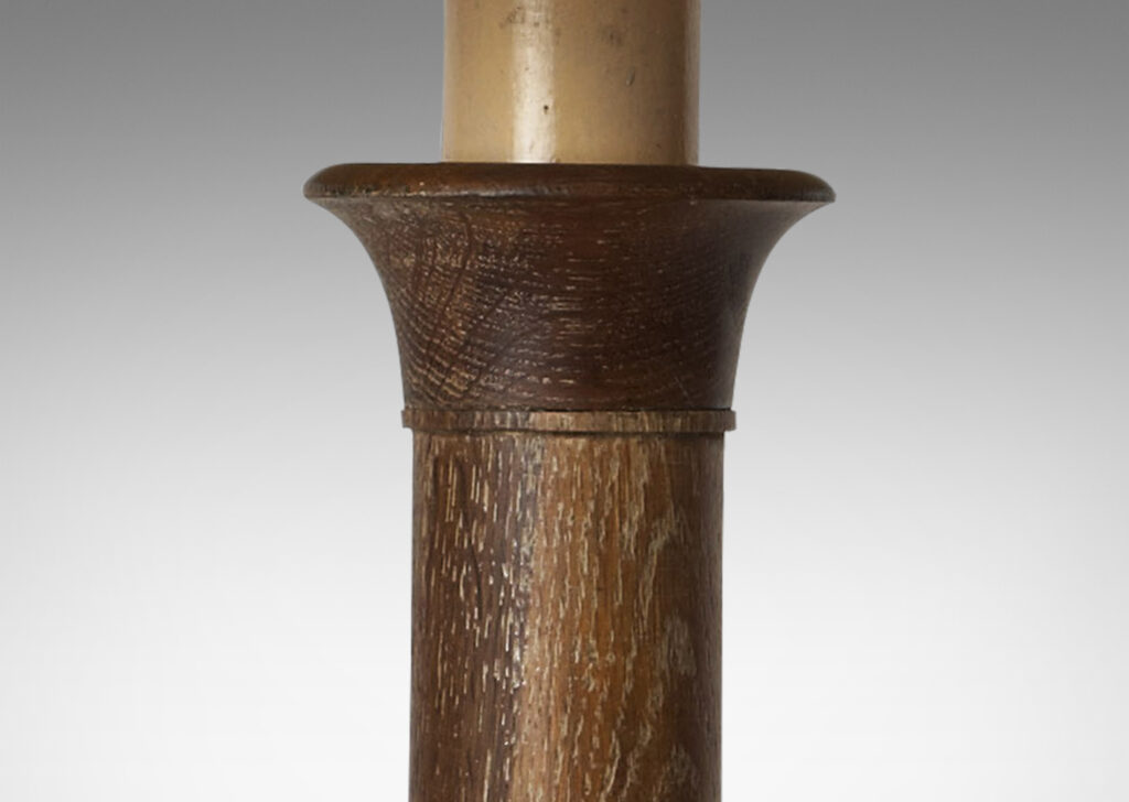 Gallery BAC traditional candle/holder form– turned “holder” with cavetto cap and flanged base in limed oak