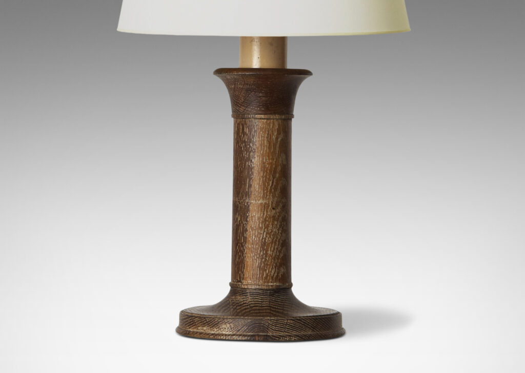 Gallery BAC traditional candle/holder form– turned “holder” with cavetto cap and flanged base in limed oak