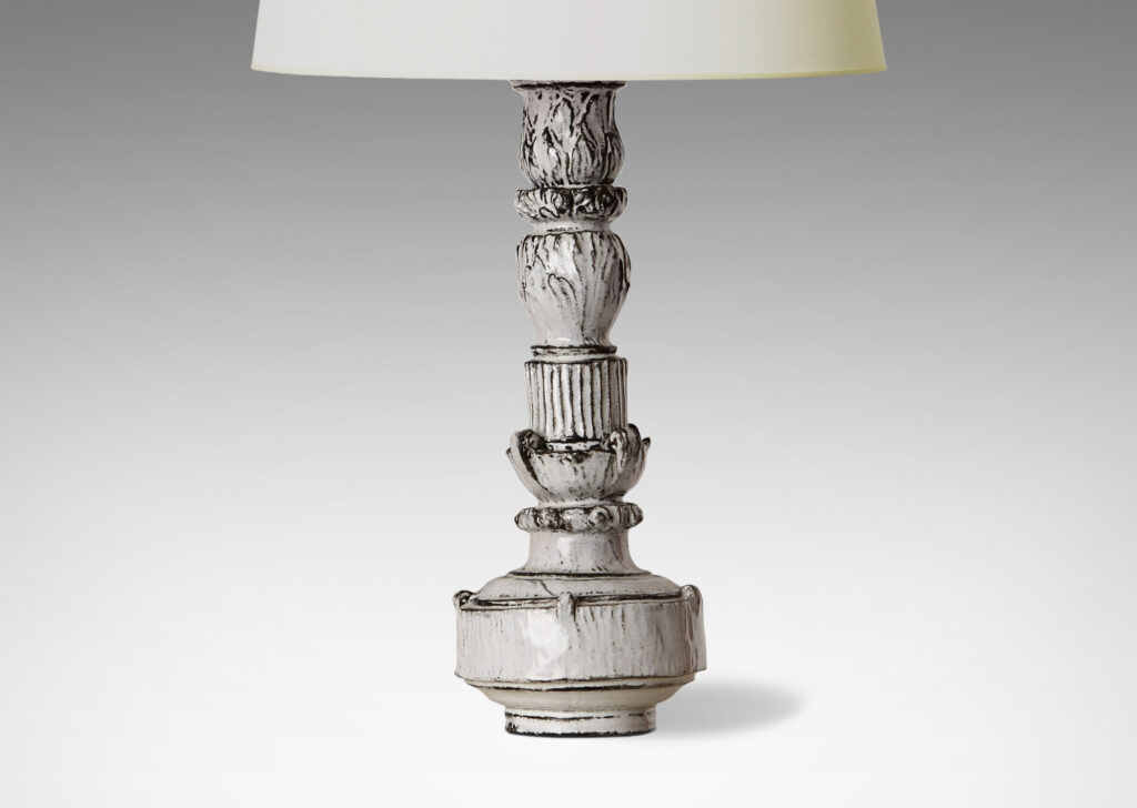 Gallery BAC able lamp with highly sculptural totemic components with reeding and vegetal motifs by Svend Hammershøi