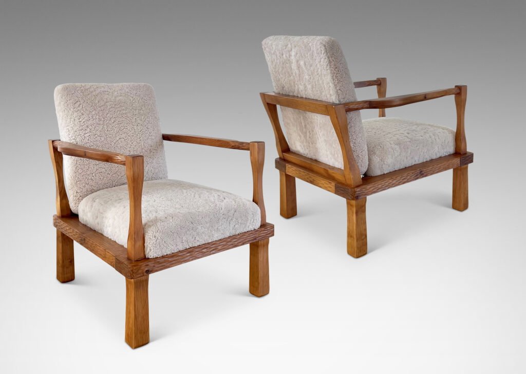 Gallery BAC open-frame lounge chairs pine shearling