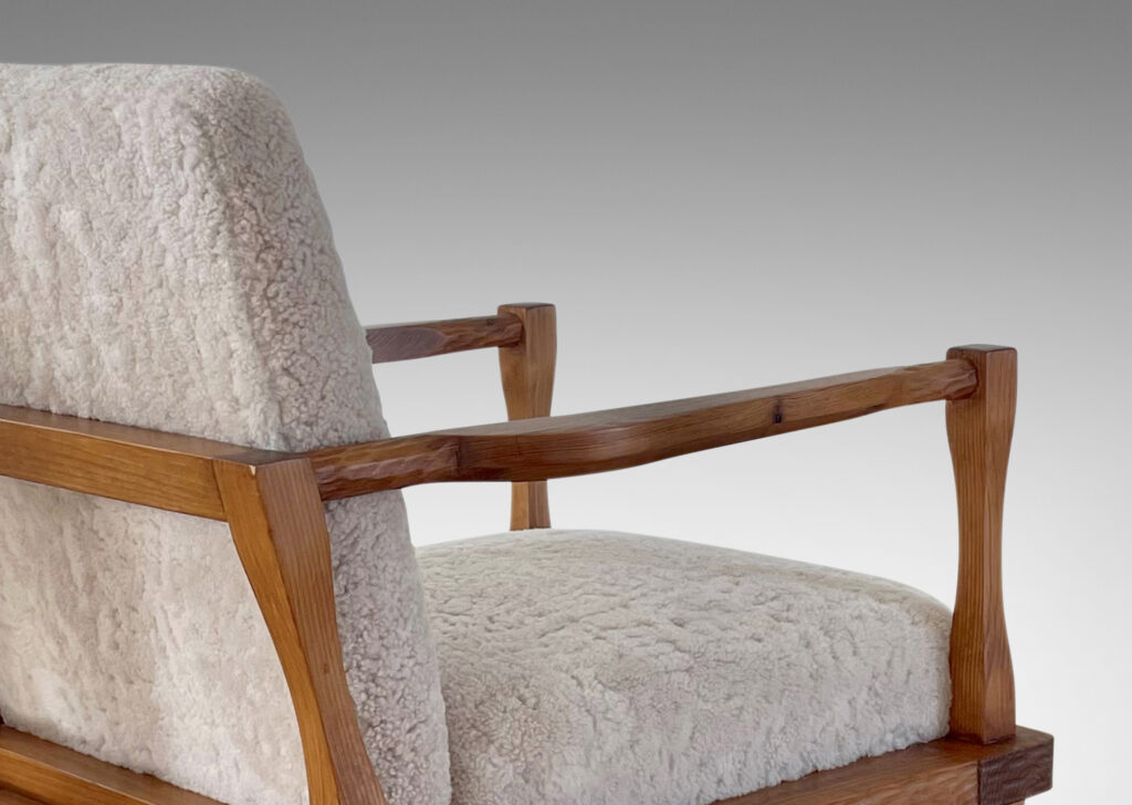 Gallery BAC open-frame lounge chairs pine shearling