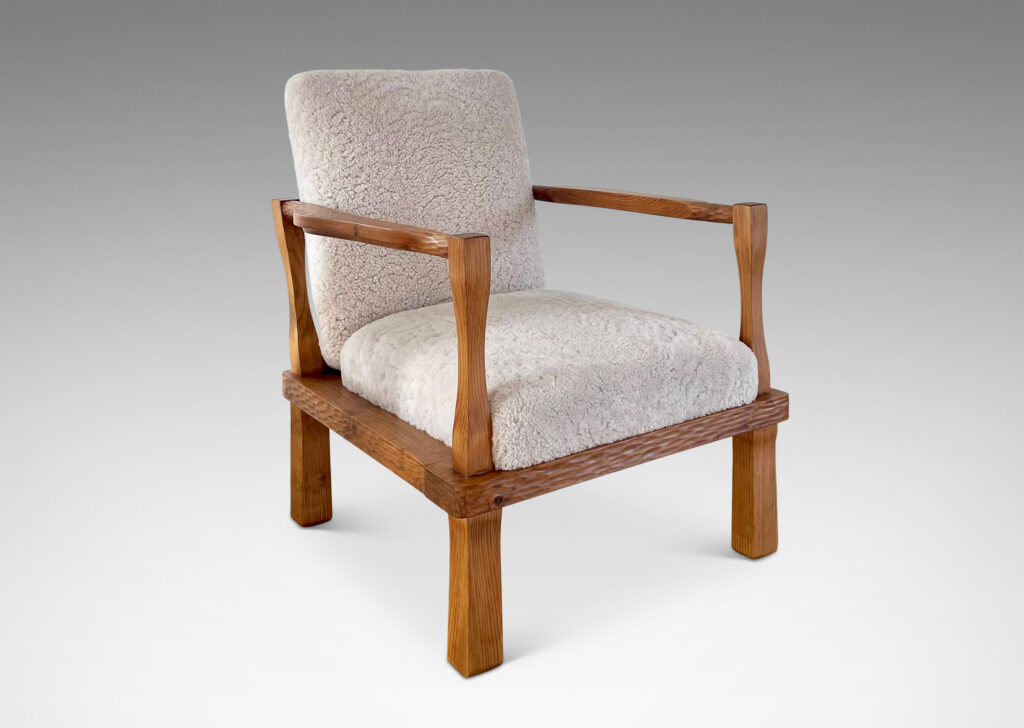 Gallery BAC open-frame lounge chairs pine shearling