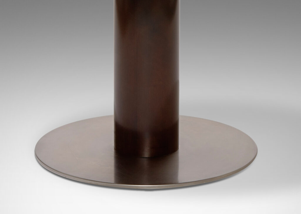 Gallery BAC ound top and pedestal in stained birch on a steel disk base