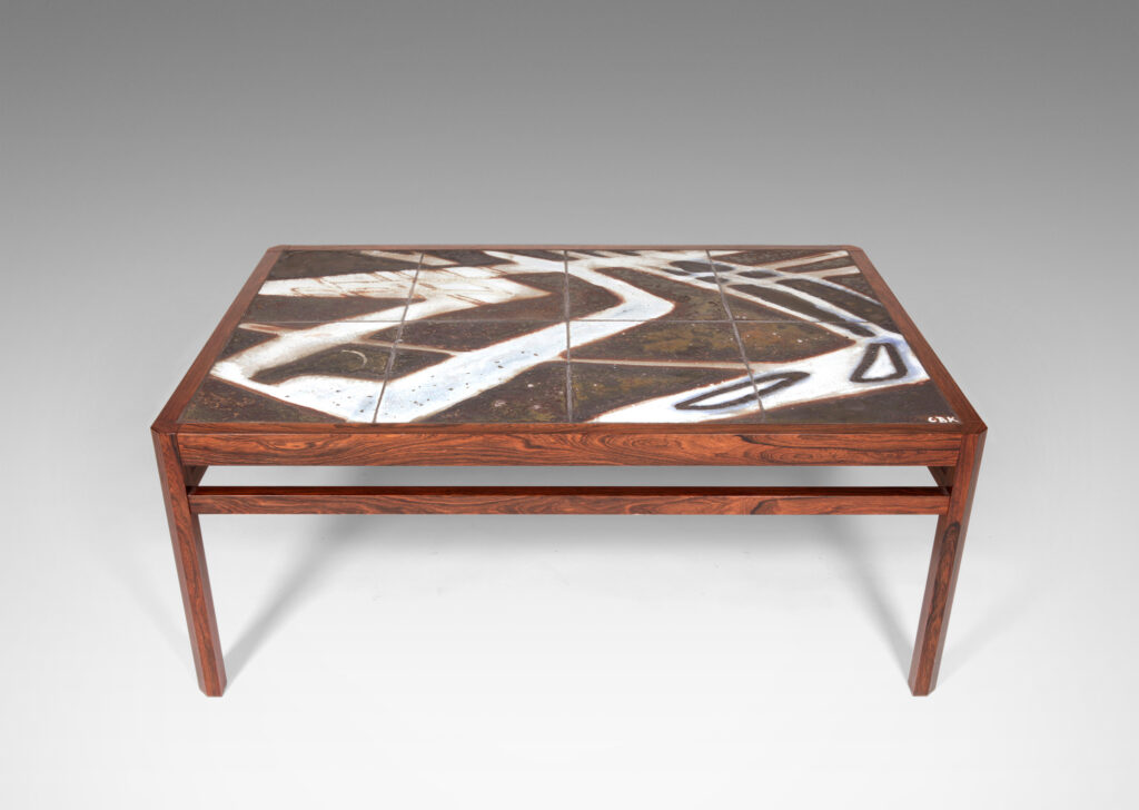 rosewood with hand-painted ceramic tile top