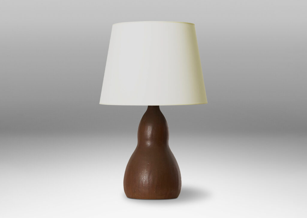 Gallery BAC lamp with gourd shape in stoneware with layered glazes in in warm and cool shades of brown