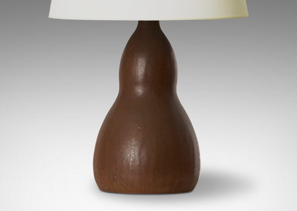 Gallery BAC lamp with gourd shape in stoneware with layered glazes in in warm and cool shades of brown