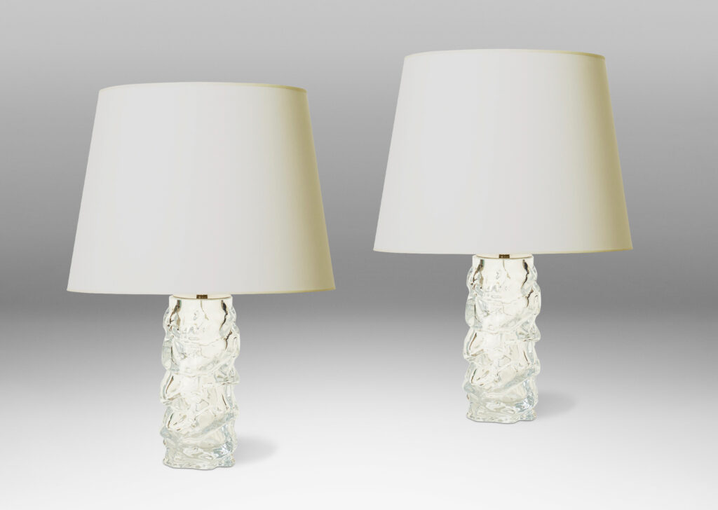 Gallery BAC Brutalist style table lamps with rock-evoking textured surfaces