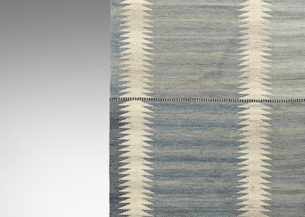 Gallery BAC Flat-weave carpet in wool in with square sections of alternating shades of blue