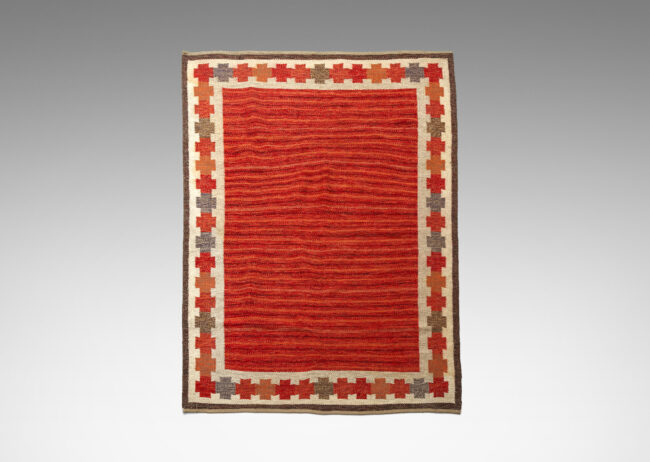 Gallery BAC Flat-weave carpet in wool with field of field of bright red marled yarn red surrounded by a border of crosses