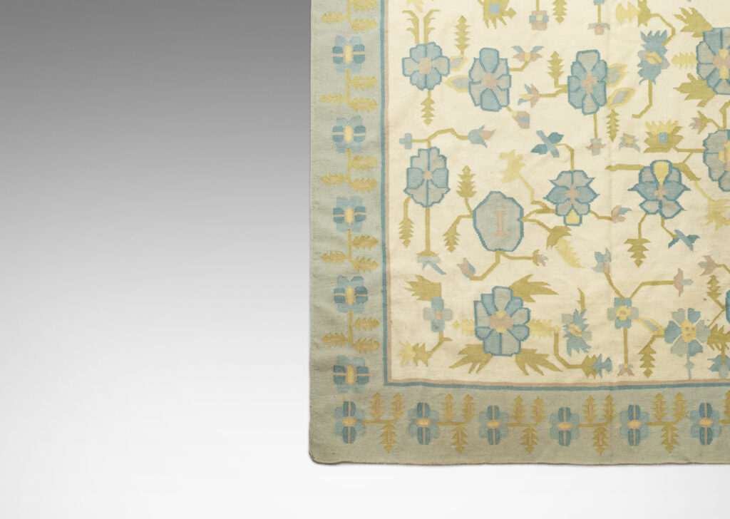 Gallery BAC floral pattern carpet in light and cornflower blues, light green and cream