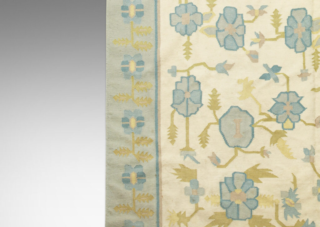 Gallery BAC floral pattern carpet in light and cornflower blues, light green and cream