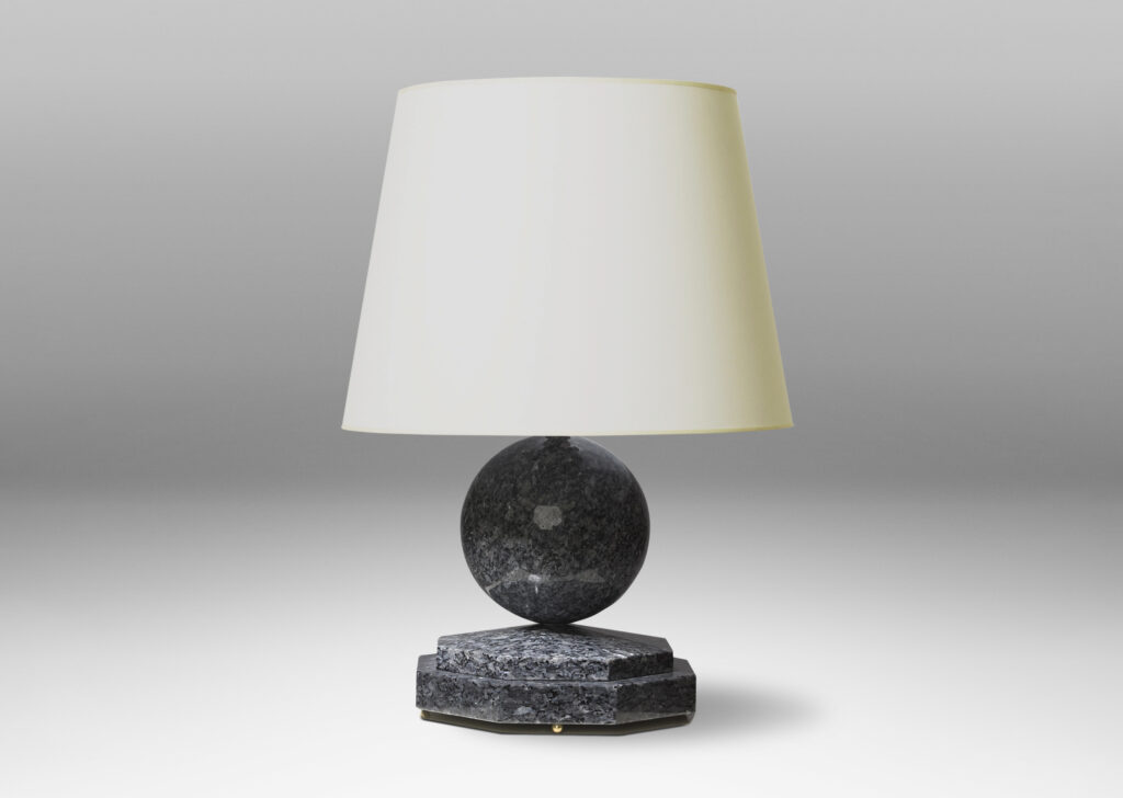 Gallery BAC sphere on a stepped octagonal plinth, solid polished granite