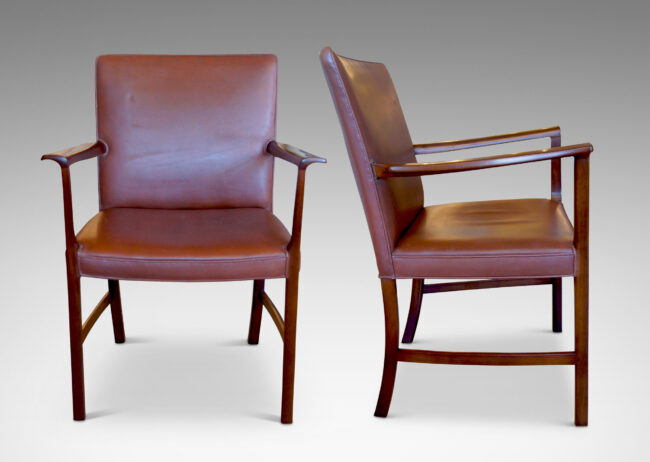 Gallery BAC solid mahogany and original brown leather