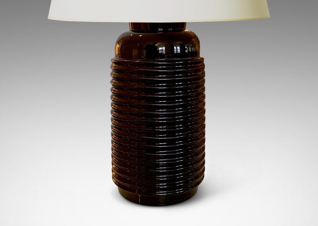 Gallery BAC upright form ringed with horizontal scalloping in black opaline glass