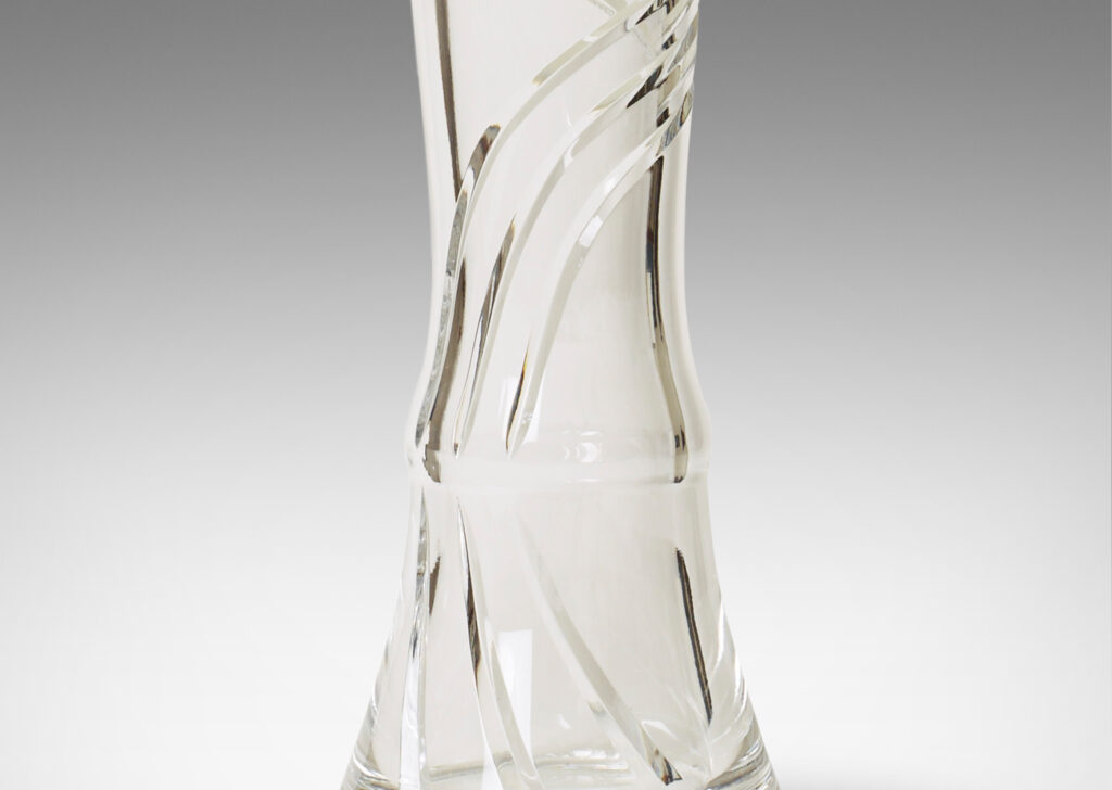 Gallery BAC flared form with carved swirling lines; cut crystal