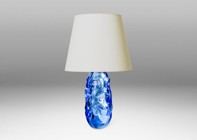 Gallery BAC ovoid form pedestal base was hand-blown in thick glass in a marvelous ultramarine blue tint