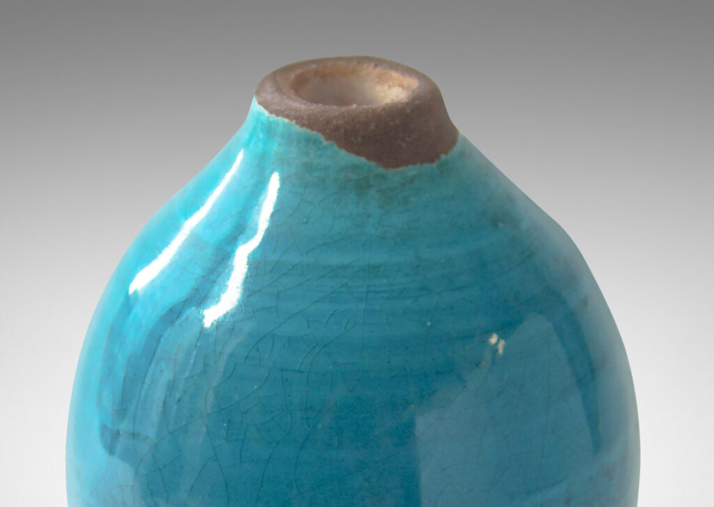 Gallery BAC ovoid form with peaked mouth in earthenware glazed in a saturated gloss cerulean