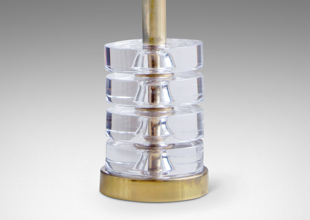 Gallery BAC bases of crystal disks suspended between brass spacers on a brass base and with a brass stand