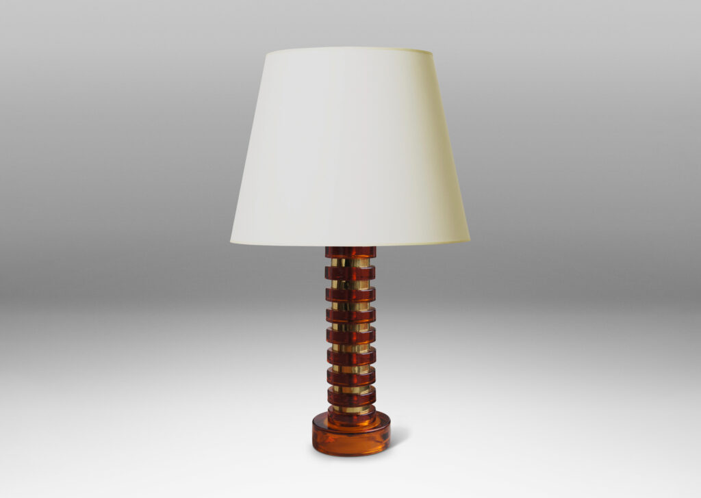 Gallery BAC Tall table lamp in saturated whiskey-hued glass with brass by Carl Fagerlund