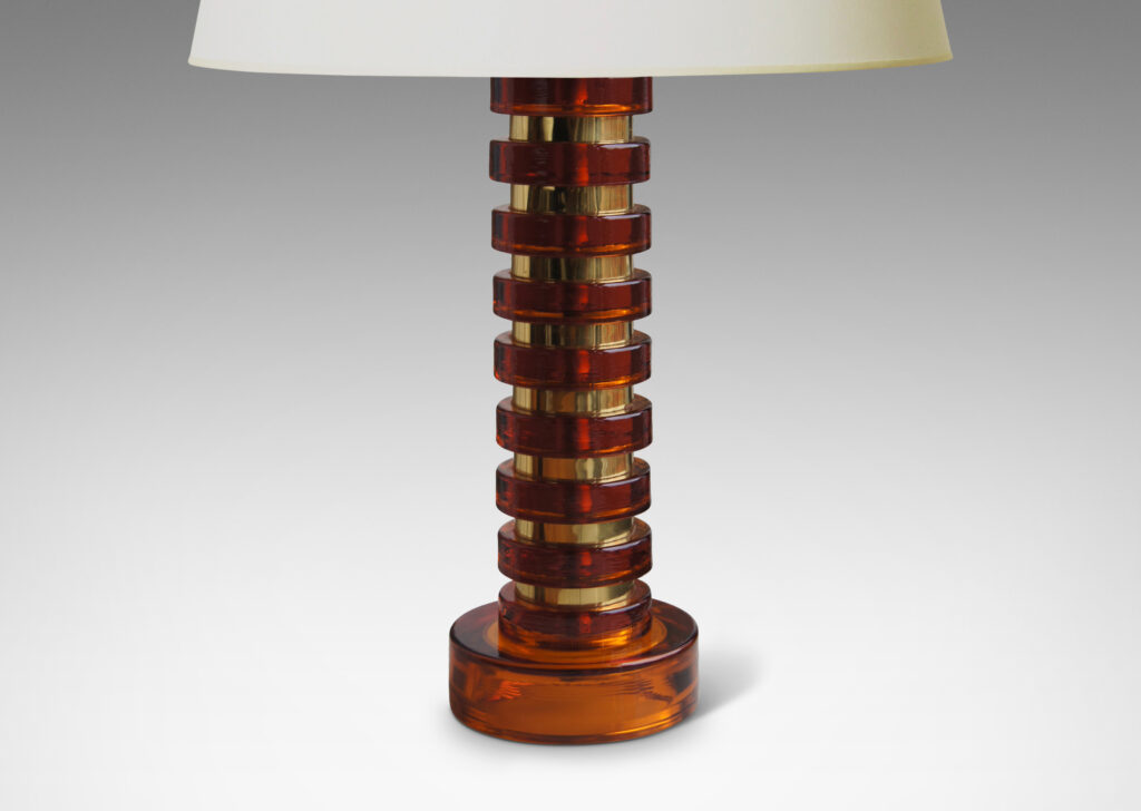 Gallery BAC Tall table lamp in saturated whiskey-hued glass with brass by Carl Fagerlund