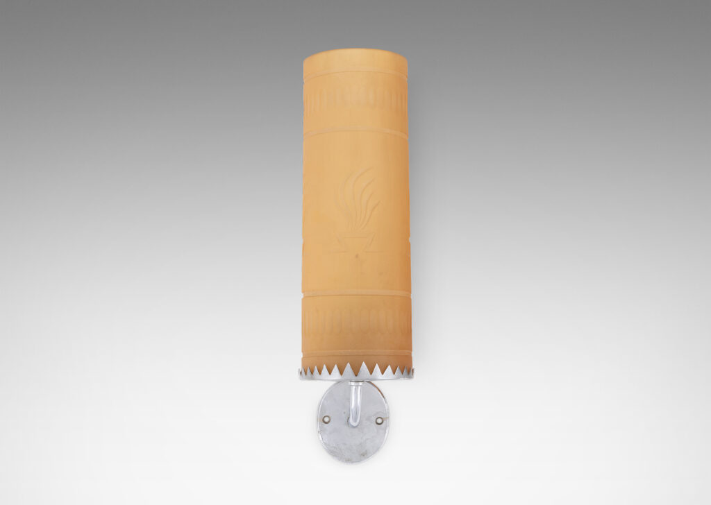 Gallery BAC pricot glass three-quarter-cylinder diffusers, with carved fluting and flame motifs