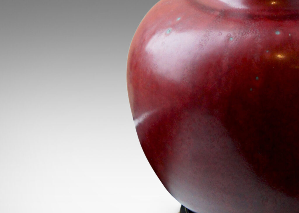 Gallery BAC Chinese style vase with apple form and flaring neck in stoneware with wonderfully executed oxblood glaze