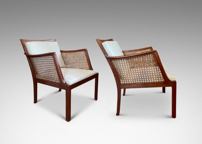 Gallery BAC mahogany frames with generously angled backs, sinuous armrests