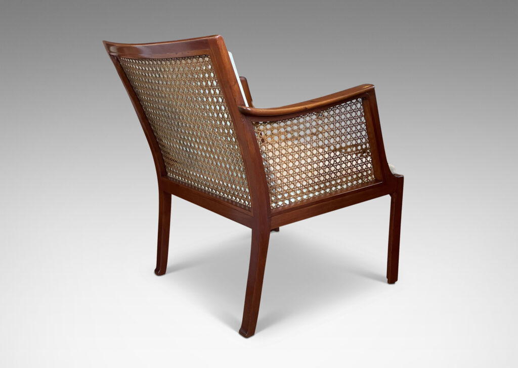 Gallery BAC mahogany frames with generously angled backs, sinuous armrests