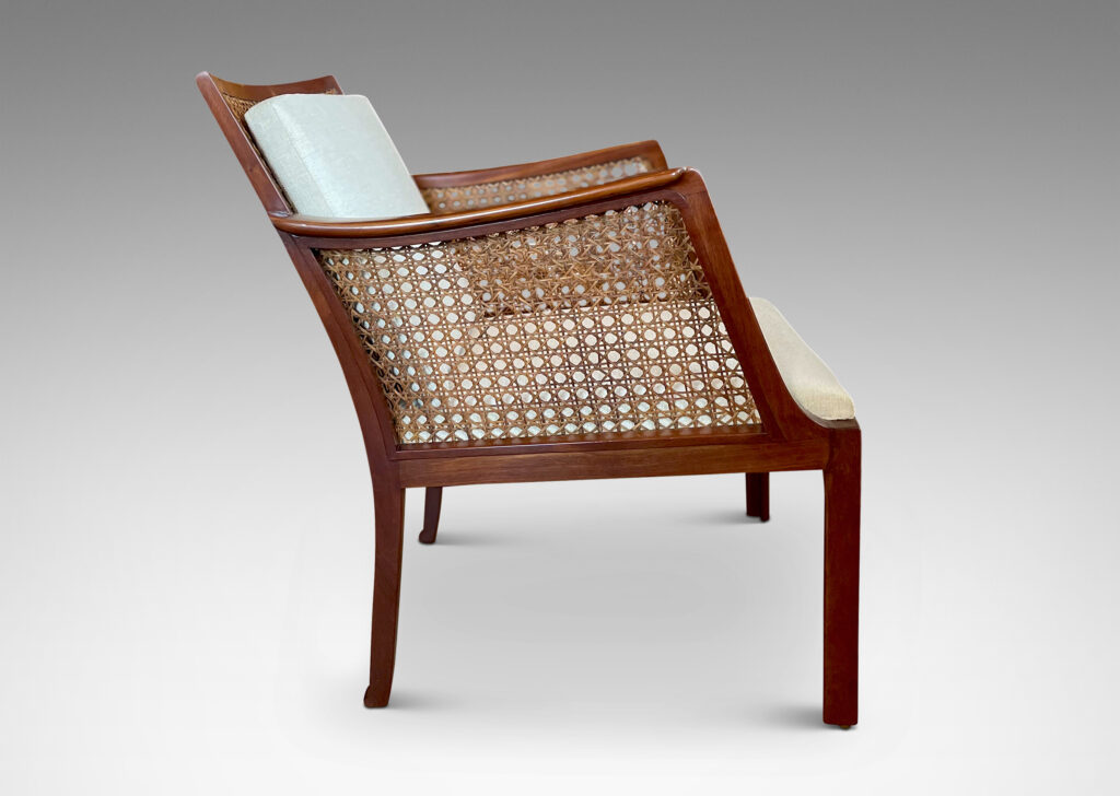 Gallery BAC mahogany frames with generously angled backs, sinuous armrests