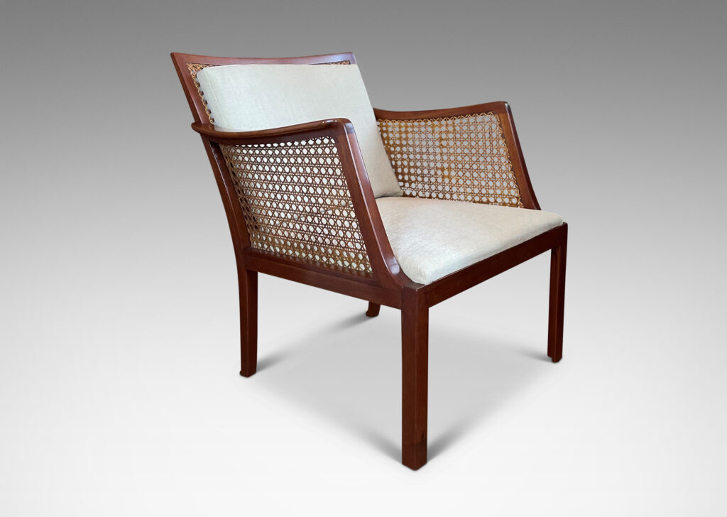 Gallery BAC mahogany frames with generously angled backs, sinuous armrests