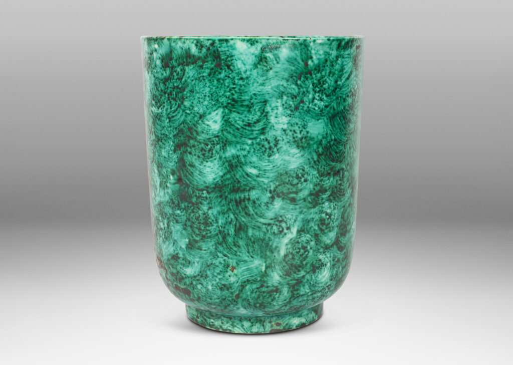 Gallery BAC Art Deco urn form with a wonderful malachite-evoking brushed/sponged green glaze