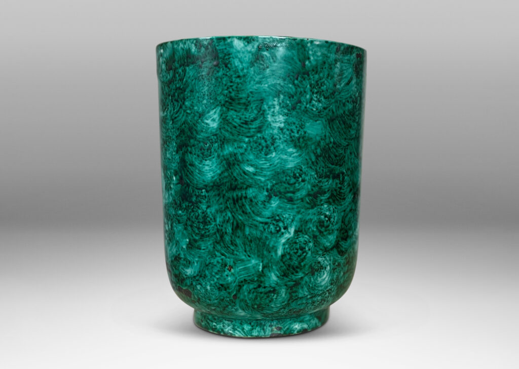 Gallery BAC Art Deco urn form with a wonderful malachite-evoking brushed/sponged green glaze