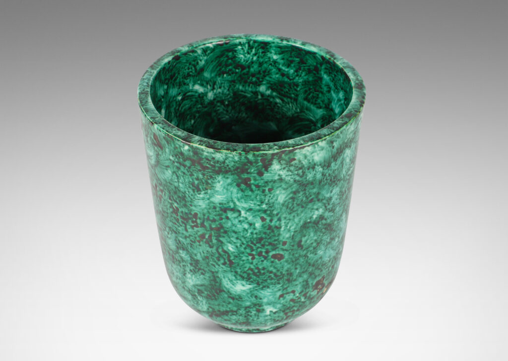 Gallery BAC Art Deco urn form with a wonderful malachite-evoking brushed/sponged green glaze