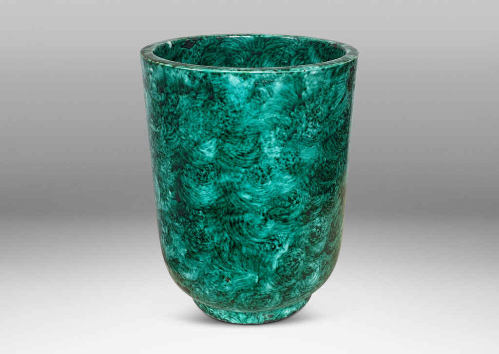 Gallery BAC Art Deco urn form with a wonderful malachite-evoking brushed/sponged green glaze