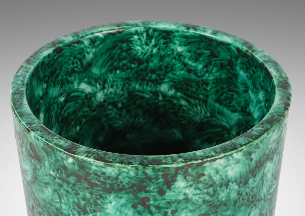 Gallery BAC Art Deco urn form with a wonderful malachite-evoking brushed/sponged green glaze