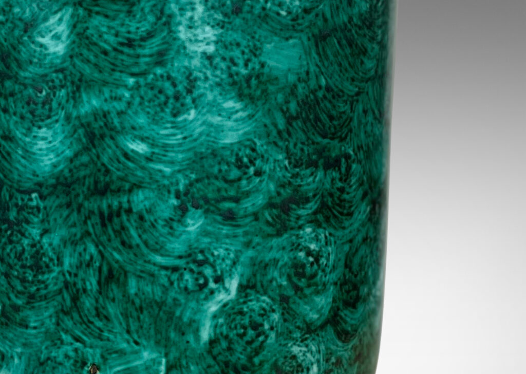 Gallery BAC Art Deco urn form with a wonderful malachite-evoking brushed/sponged green glaze