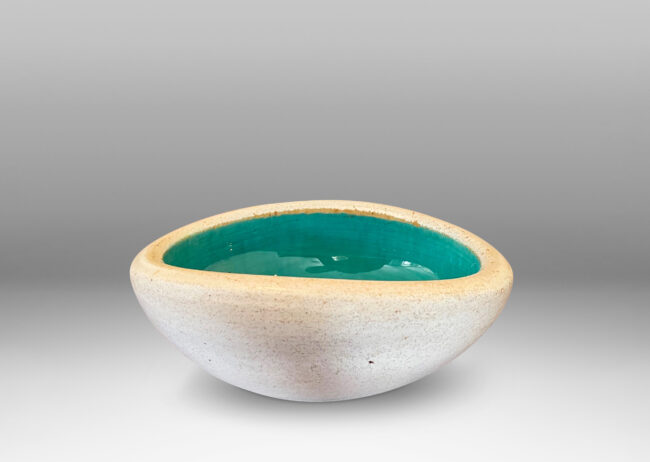 Gallery BAC modeled oblong form with eggshell ivory and gloss turquoise glazing